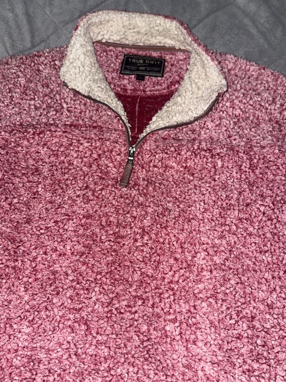 True Grit Pink/Burgundy Chenille Quarter-Zip Pullover Size L